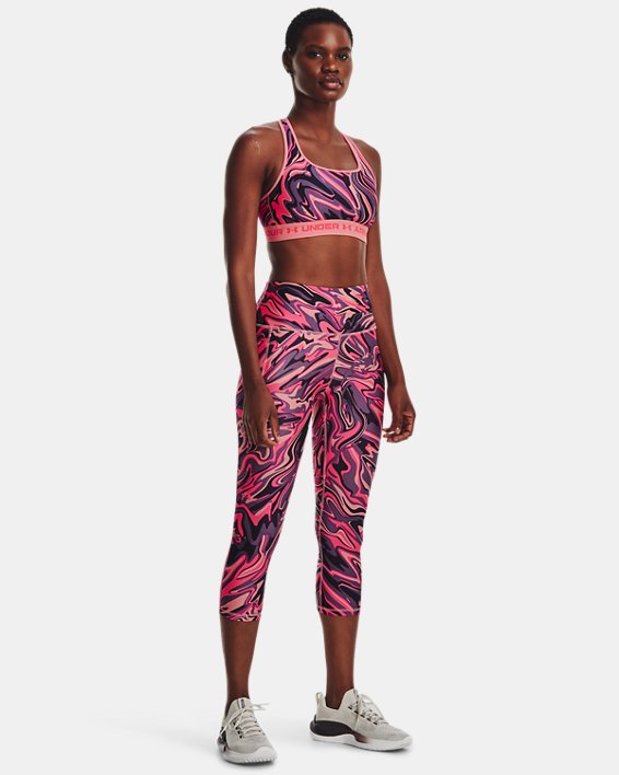 Women's HeatGear® No-Slip Waistband Printed Capris, Pink, pdpMainDesktop image number 2
